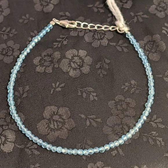 Delicate Genuine Sky Blue Topaz 2 mm Faceted Beaded Bracelet 925 Sterling Silver - Picture 2 of 13